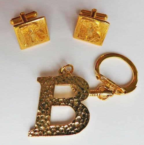 Goldtone Merlin cufflinks and keyring set With initial letter B